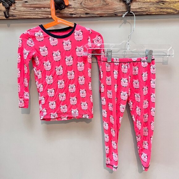Kickee Pants Pink Owl Print Kids Pajama‎ Set - 3T - Picture 1 of 3